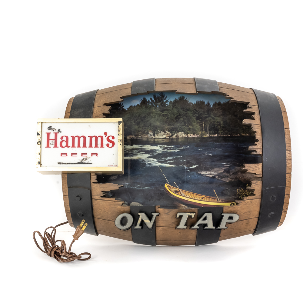 Vintage Hamm's Beer Broken Barrel Lighted Sign