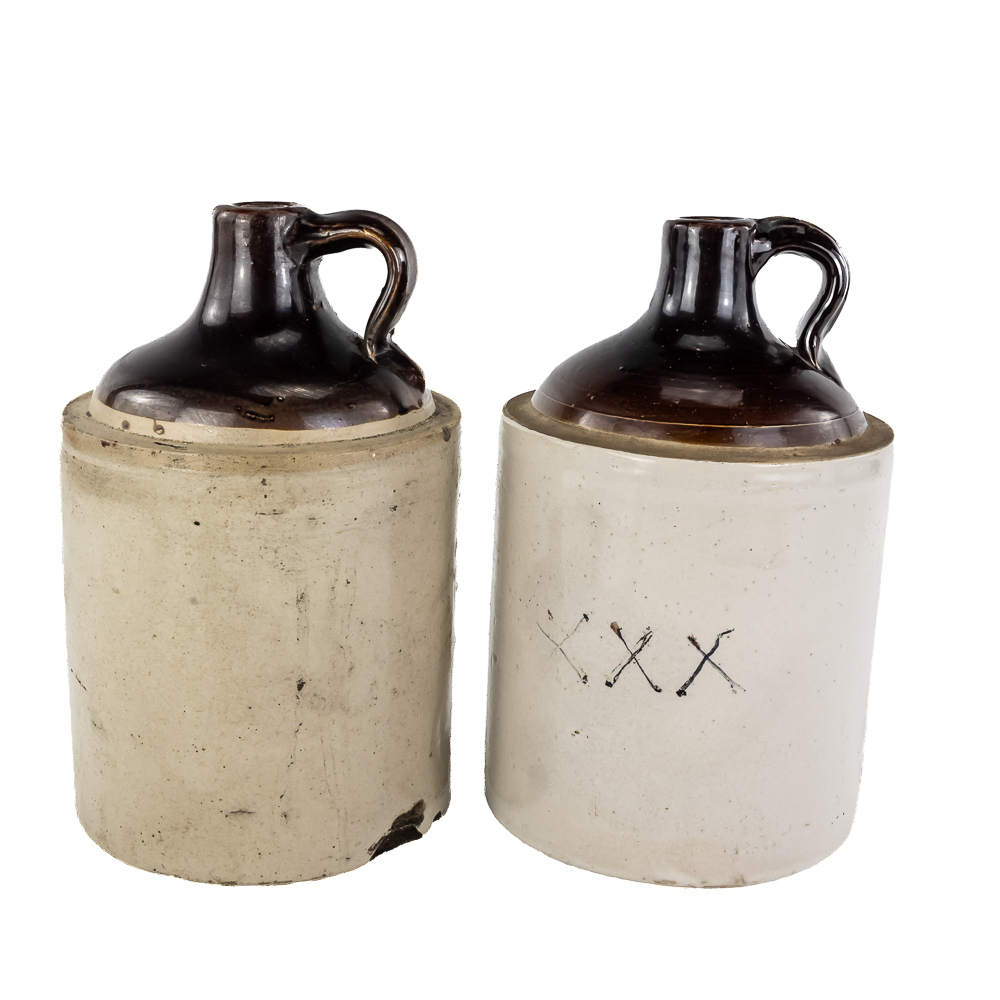 (2) Antique Two-Tone Stoneware Jugs