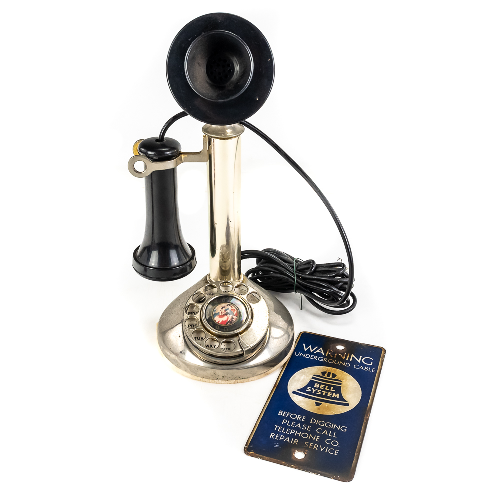 Vintage 1960s Candlestick Telephone & Bell Sign
