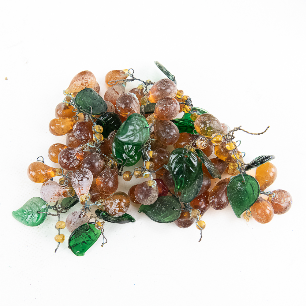 Slag Glass Shade, 5 yds Fringe, Grape Clusters