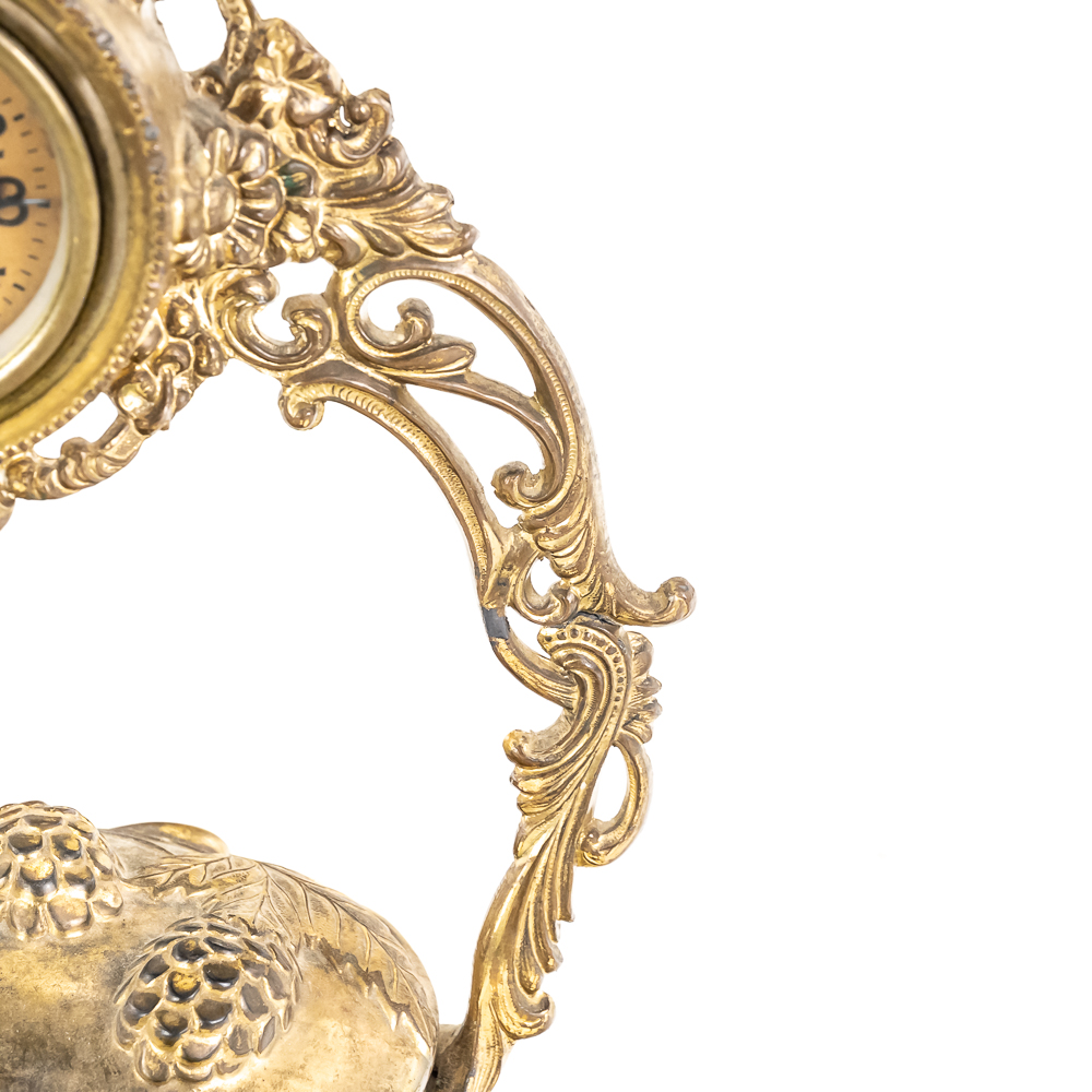 Antique Gilt Cast Metal Jewelry Box Clock