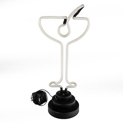 Martini/Margarita Glass Shaped Neon Light, hand-bent white glass tubes, forming a cocktail 