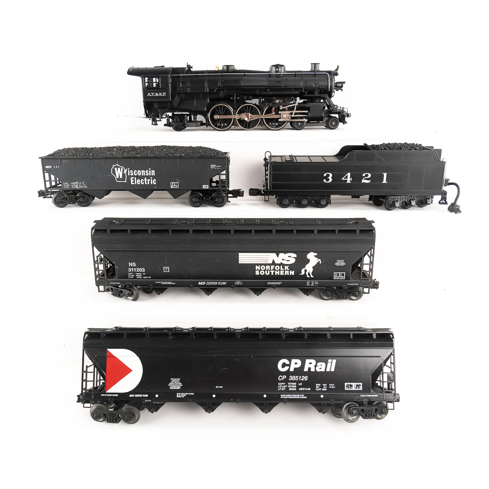 MTH AT&SF Steam Engine Locomotive w Tender &RR Car