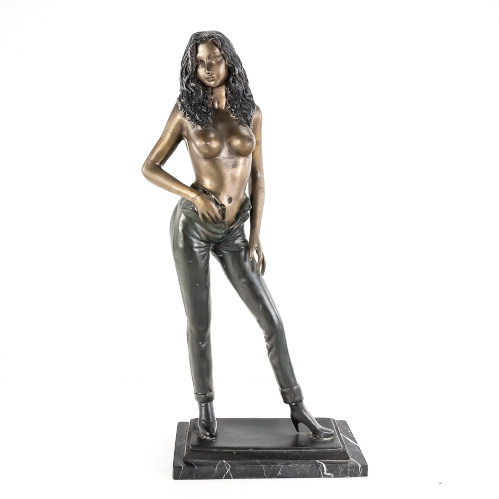 Semi-Nude Female Larche Bronze Statue