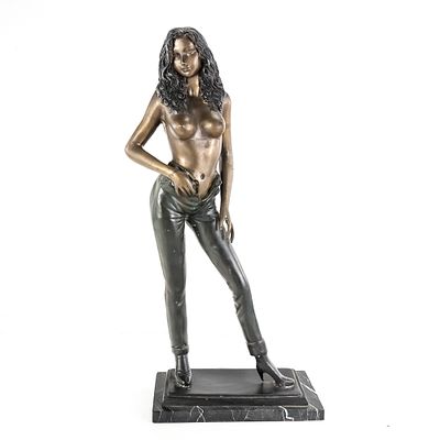 Semi-Nude Female Larche Bronze Statue. Semi-Nude Female Bronze Statue features long wavy hair 