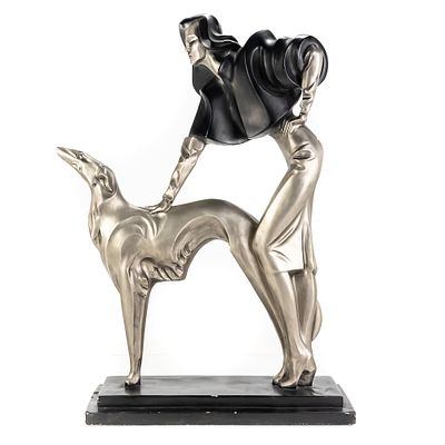 "Lady with Borzoi" Art Deco-Style Sculpture. "Lady with Borzoi" Art Deco Plaster Sculpture 