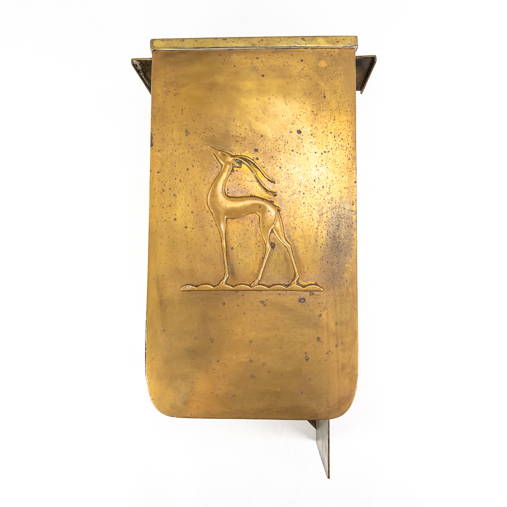 Vintage Art Deco Gazelle Brass Wall Pocket Bin