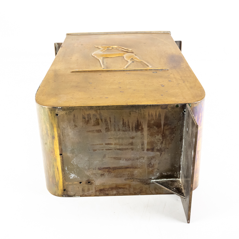 Vintage Art Deco Gazelle Brass Wall Pocket Bin