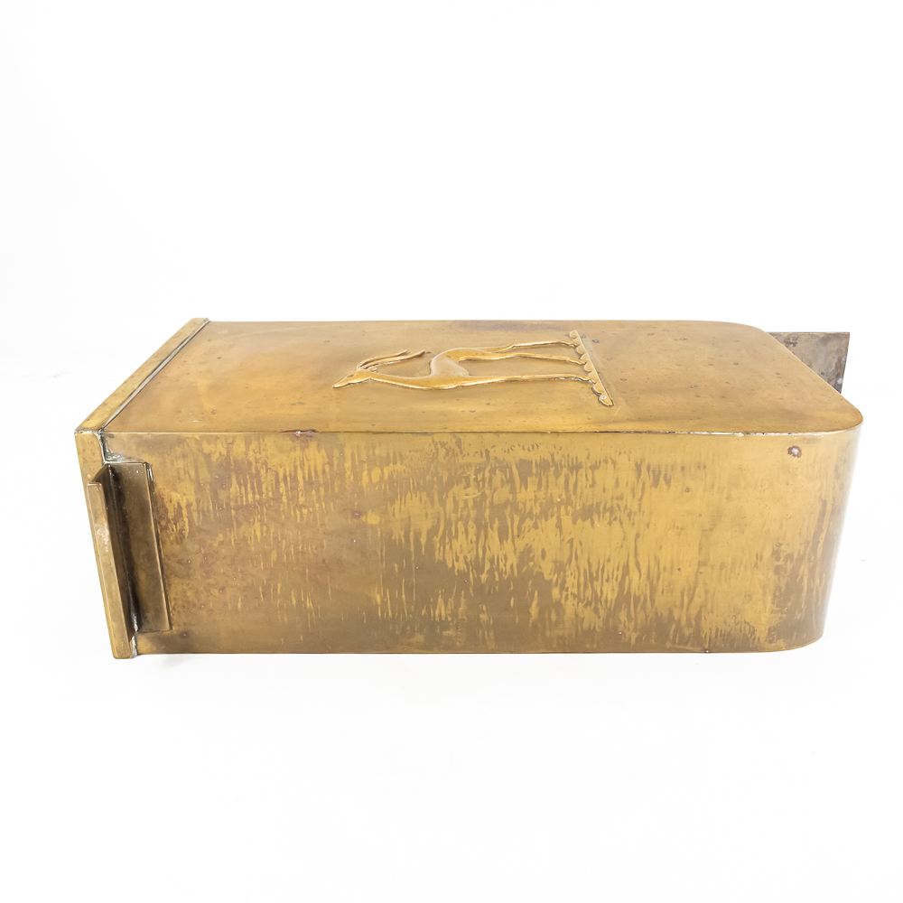 Vintage Art Deco Gazelle Brass Wall Pocket Bin