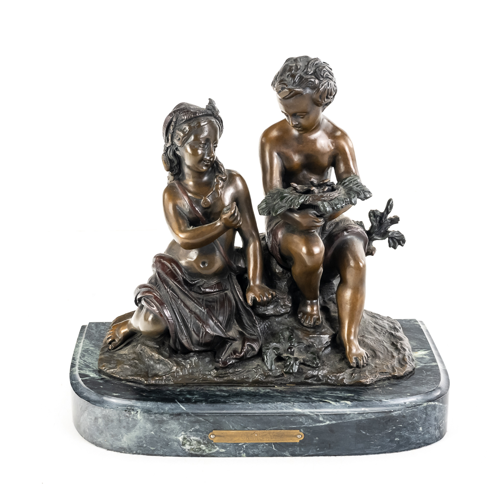 "Two Kids and a Nest" Bronze Sculpture