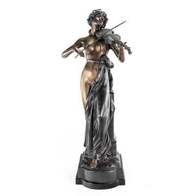 Large "La Musique" Female Violinist Bronze Statue. "La Musique" Female Violinist Statue 
