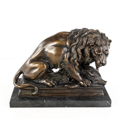 "Lion and Boar" Bronze Sculpture by French animalier sculptor Antoine-Louis Barye, features a 