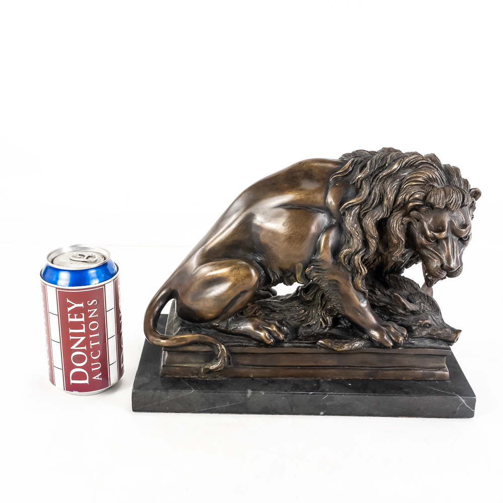 "Lion and Boar" Bronze Sculpture
