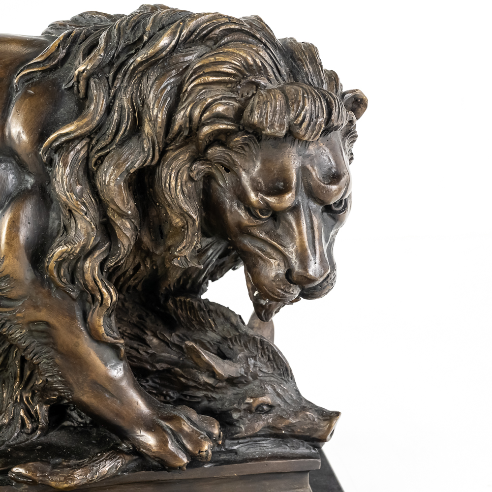"Lion and Boar" Bronze Sculpture