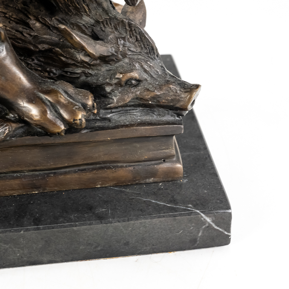 "Lion and Boar" Bronze Sculpture