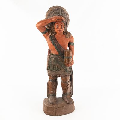 Hand-Carved Wooden Cigar Store Indian Statue, contemporary countertop advertising trade sign 