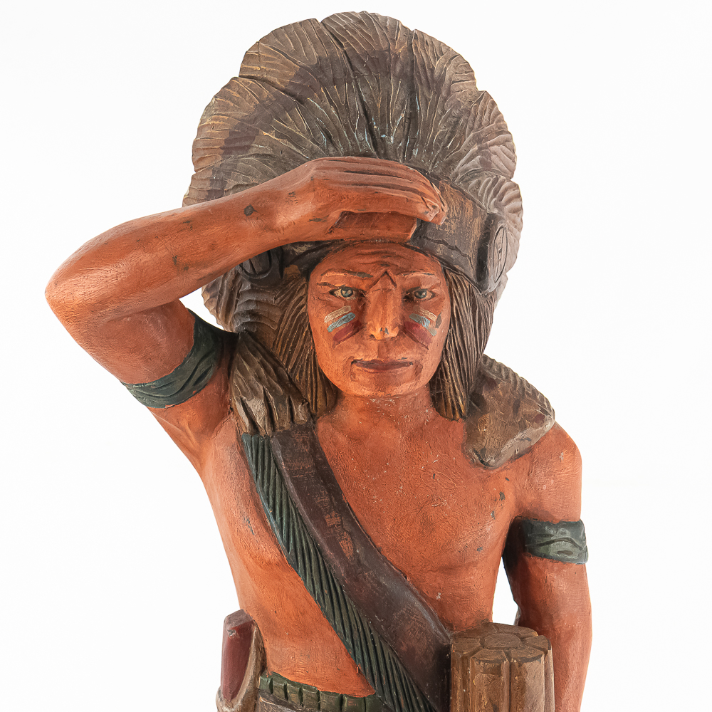 Hand-Carved Wooden Cigar Store Indian Statue