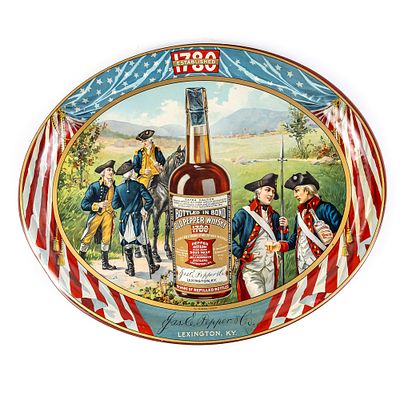 Authentic Old Pepper Whiskey Advertising Tray, pre-Prohibition, lithographed tray manufactured 