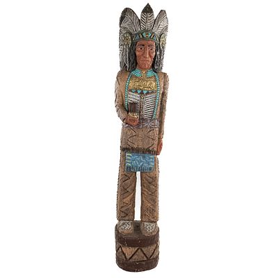 Hand-Carved Frank Gallagher Cigar Indian. Hand carved Cigar Store Indian by Frank Gallagher, a 