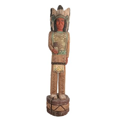 Hand-Carved Frank Gallagher Cigar Indian. Hand carved Cigar Store Indian by Frank Gallagher, a 
