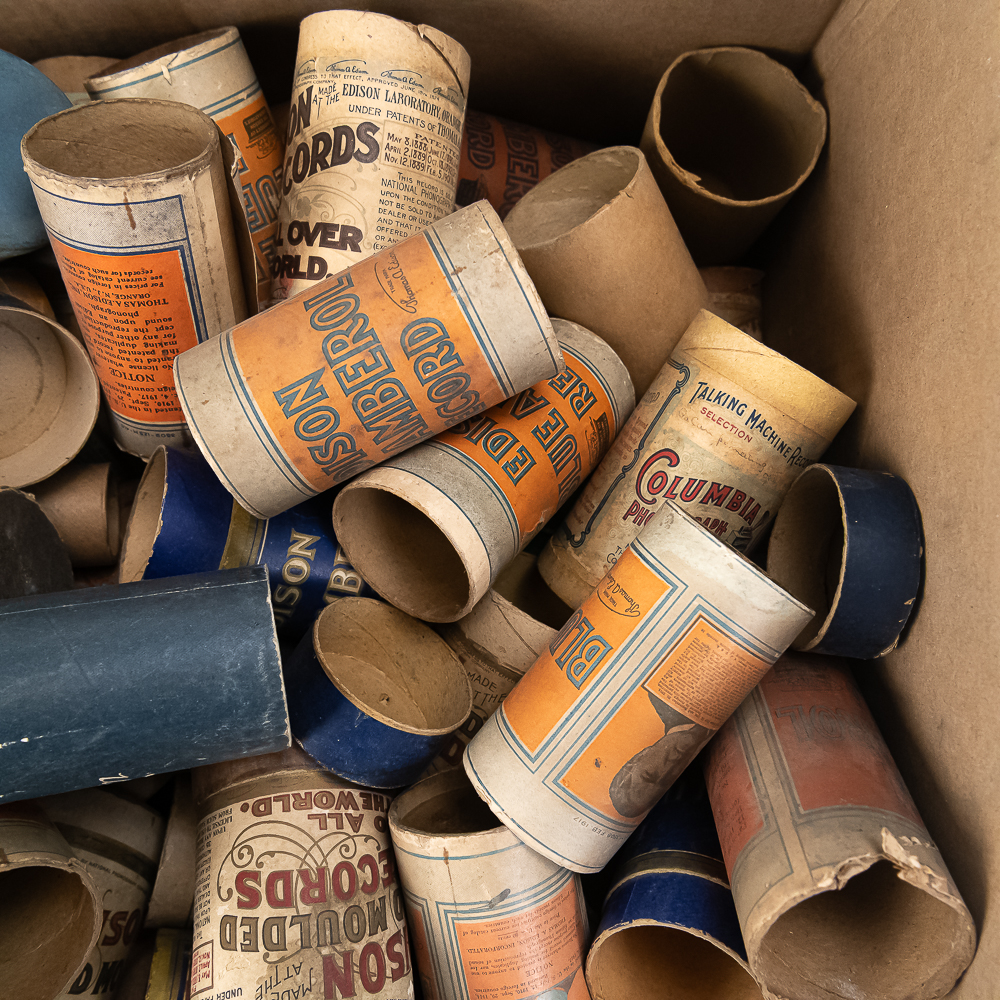 Lot of Empty Cylinder Record Boxes and Lids