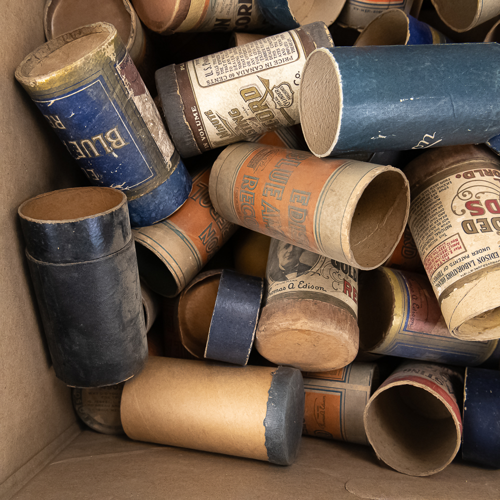Lot of Empty Cylinder Record Boxes and Lids