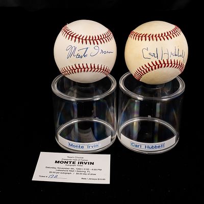 Carl Hubbell & Monte Irving Autographed Baseballs. Carl Hubbell & Monte Irvin autographed 