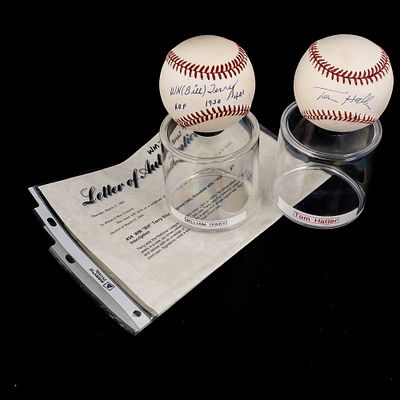 Bill Terry & Tom Haller Autographed ONL Baseballs. New York Giants William Bill Terry (PSA LOA 
