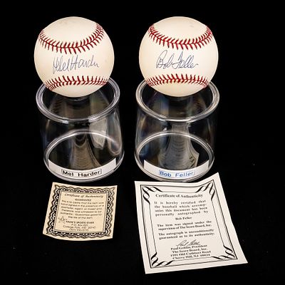 Bob Feller & Mel Harder Autographed AL Baseballs. Cleveland Indians fan favorites Bob Feller & 