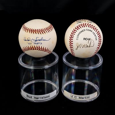 Bud Harrelson & JC Martin Autographed NL Baseballs. New York Mets fan favorite Bud Harrelson 