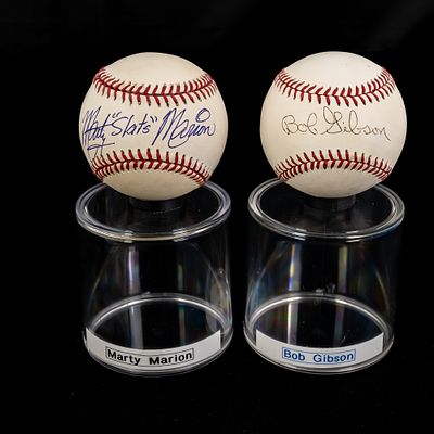 Bob Gibson & Marty "Slats" Marion Signed Baseballs. St. Louis fan favorites Bob Gibson 