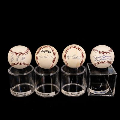 Cardenal Pappas Popovich Reuschel Signed Baseballs. Chicago Cubs fan favorites Milt Pappas ( No 