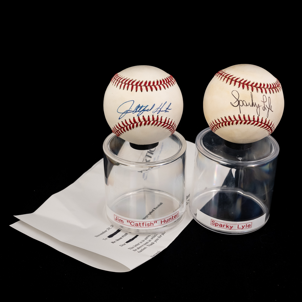 Jim Catfish Hunter & Sparky Lyle Signed Baseball