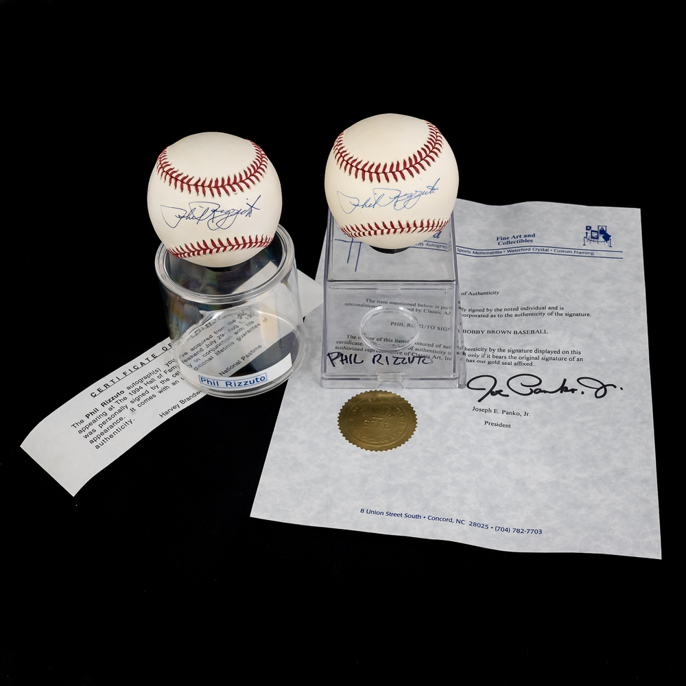 (2) NYY Phil Rizzuto Autographed Baseballs