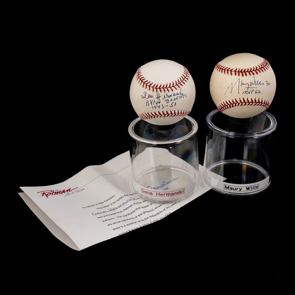 Maury Wills & Gene Hermanski Signed ONL Baseballs