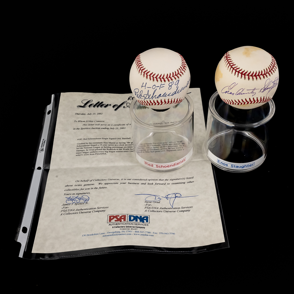 Enos Slaughter & Red Schoendienst Signed Baseballs