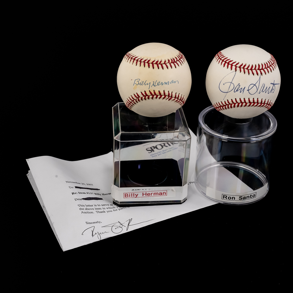 Ron Santo & Billy Herman Autographed Baseballs