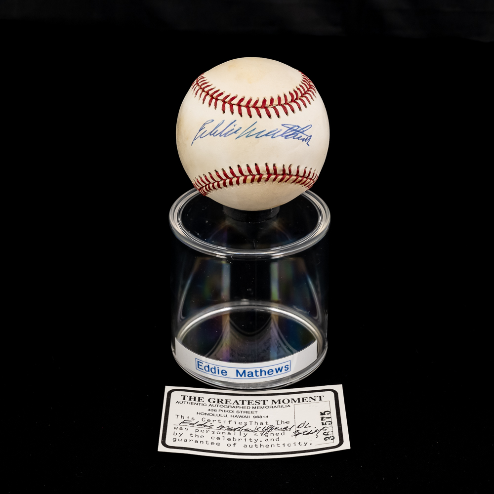 Eddie Mathews Autographed NL MLB Baseball w COA