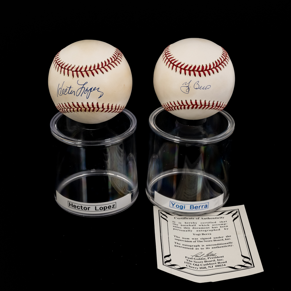NYY Yogi Berra COA & Hector Lopez Signed Baseballs