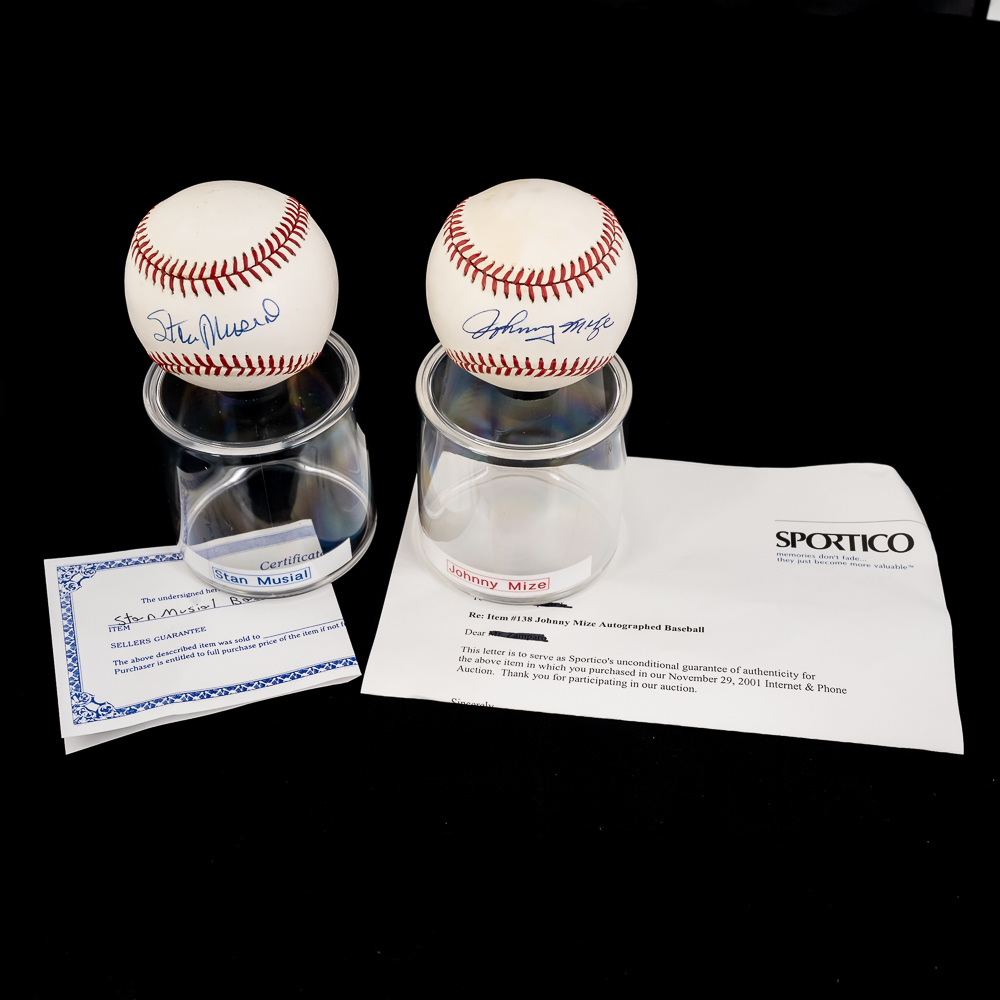 J. Mize & Stan Musial Autographed MLB Baseballs