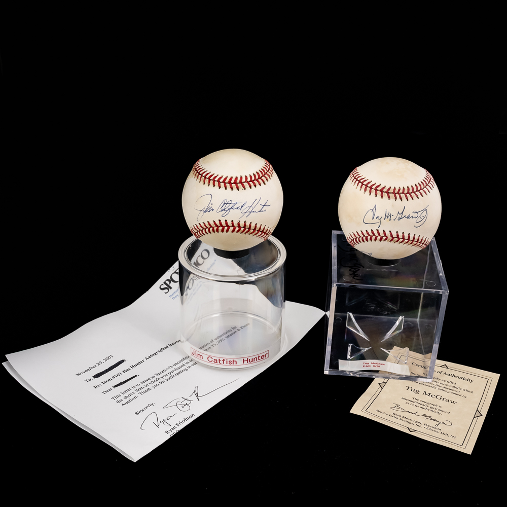 Jim Catfish Hunter & Tug McGraw Autographed Balls
