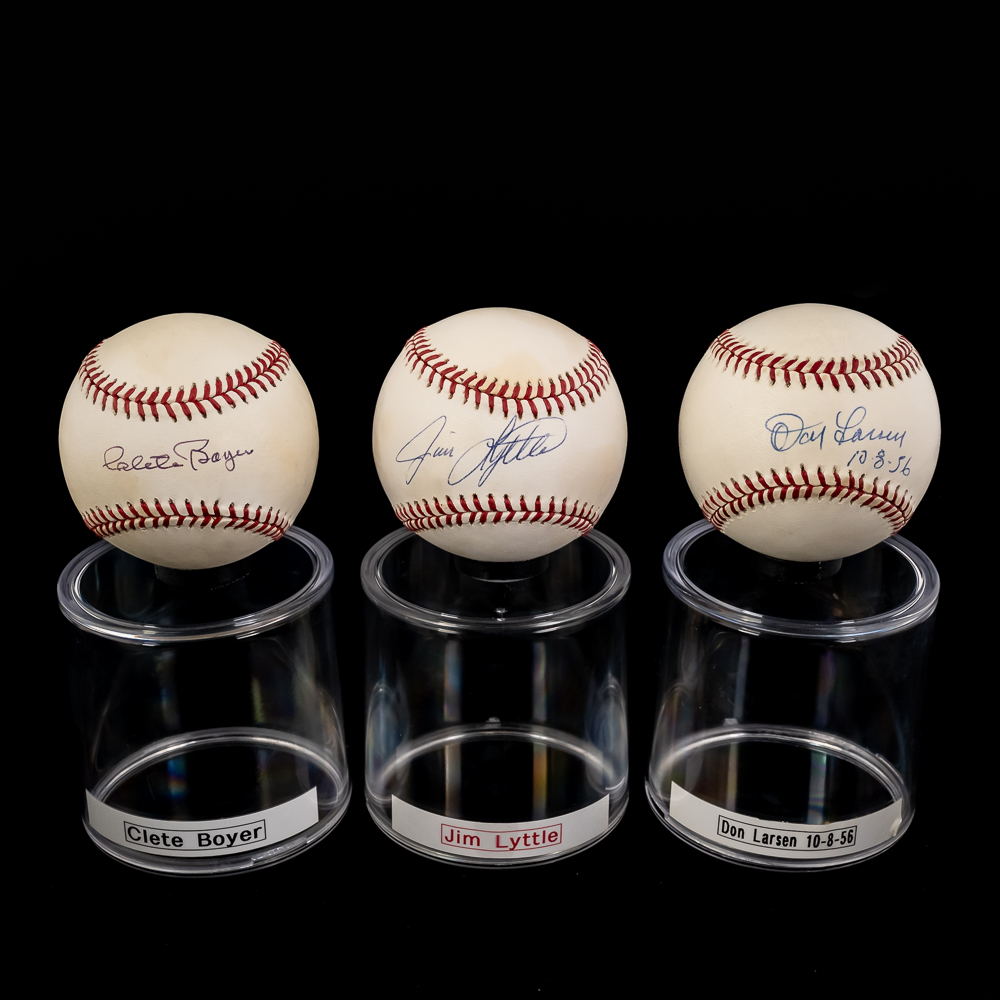 NYY D Larsen C Boyer Lyttle Autographed Baseballs