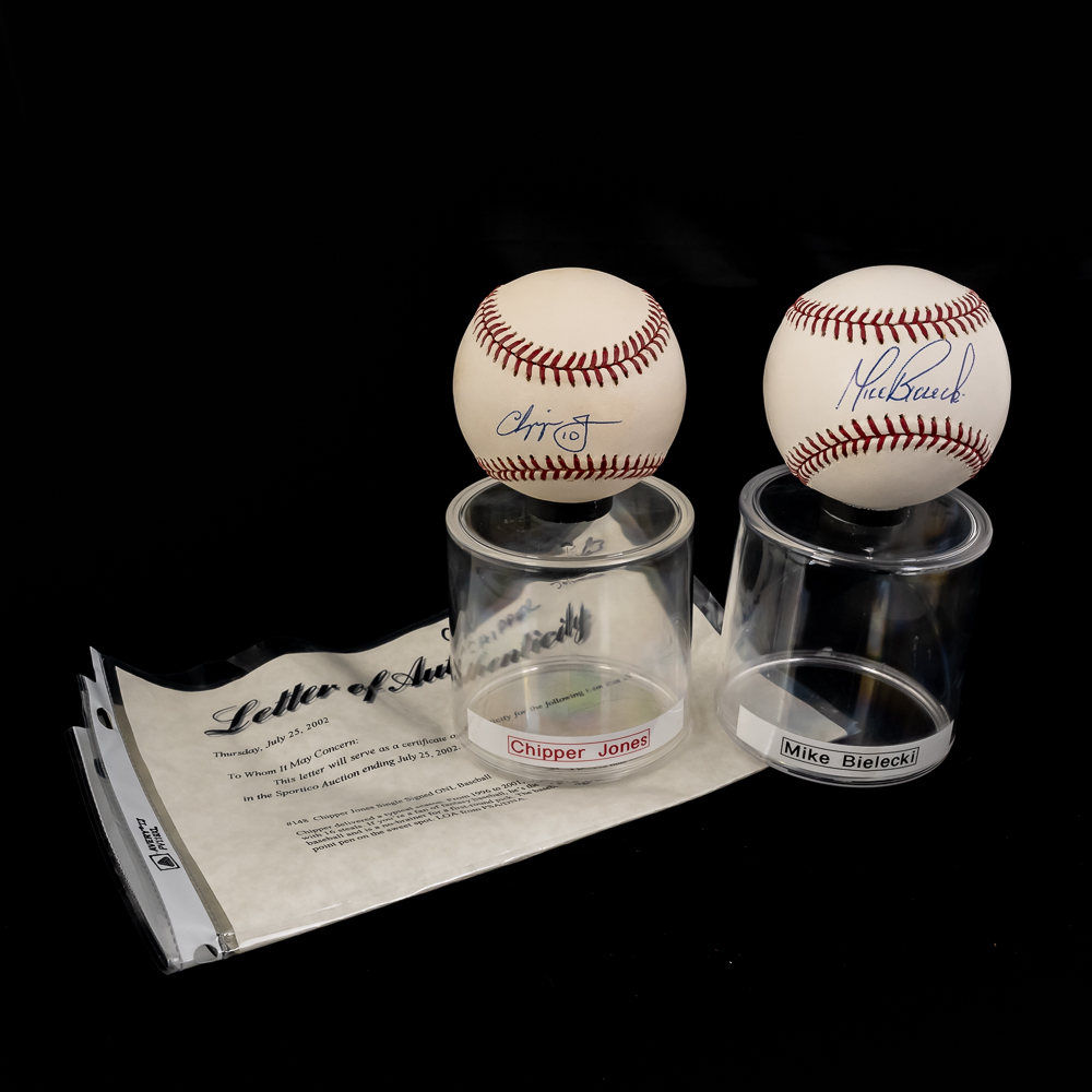 ATL Chipper Jones & Mike Bielecki Signed Baseballs