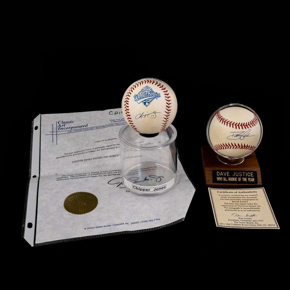ATL Chipper Jones & David Justice Signed Baseballs
