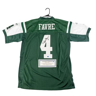 Brett Favre Autographed New York Jets Jersey W COA. Brett Favre autographed green New York Jets 