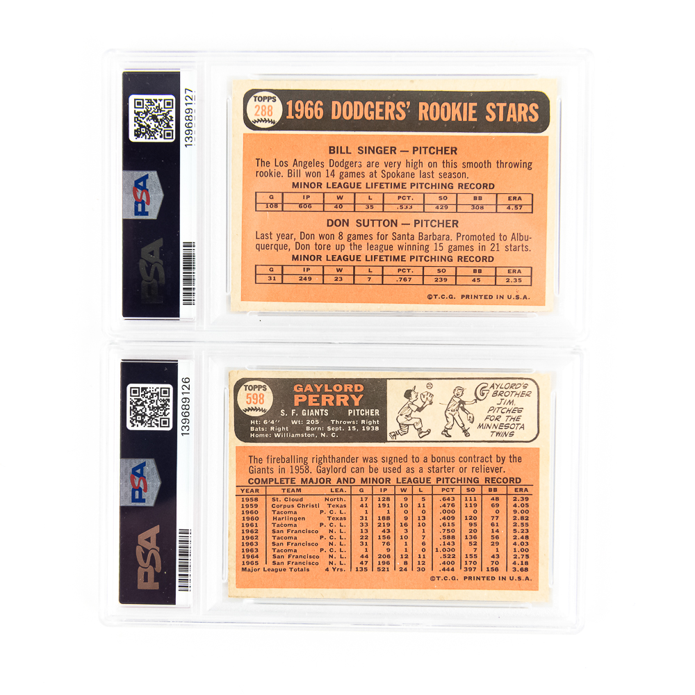 1966 Topps #288 Don Sutton RC PSA 5 & #598 Perry