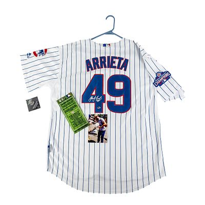 Jake Arrieta Autographed 2016 Cubs WS Jersey w COA. Jake Arrieta autographed white Majestic 