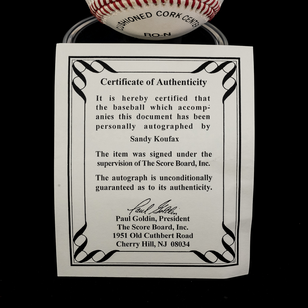 Sandy Koufax Autographed NL MLB Baseball w COA