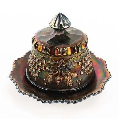 Carnival Glass: N'wood Butter Dish. Northwood Grape and Cable covered butter dish in amethyst 