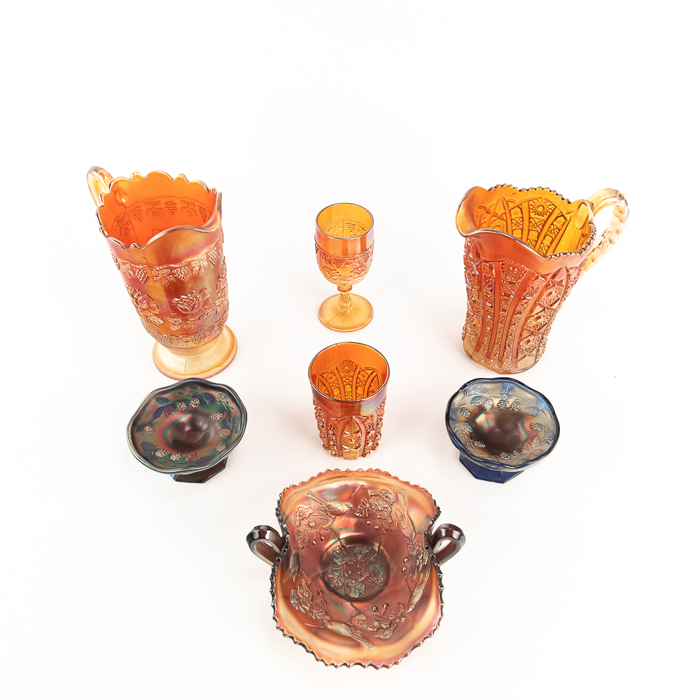 Carnival Glass Mixed Assortment: 7-Pc Lot